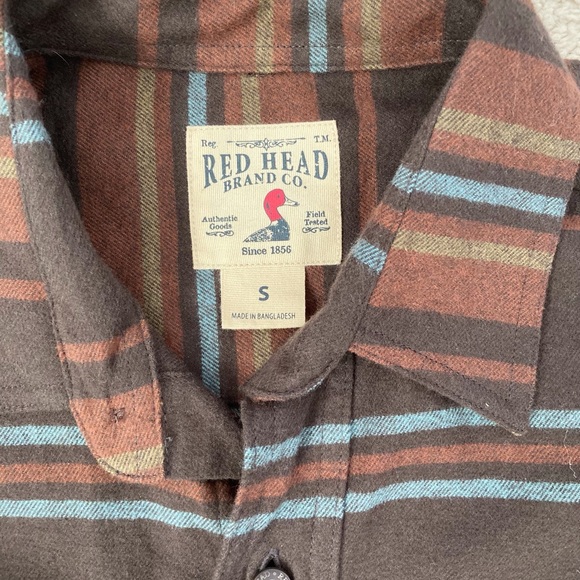 Red Head S brown horizontal stripe New flannel shirt - Picture 5 of 9